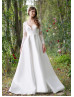 Long Sleeves Ivory Eyelash Lace Satin Awesome Wedding Dress
